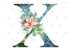 Christmas Watercolor Letter, Monogram X. Sublimation Design. Product Image 5