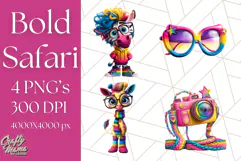 Funky Safari Animals PNG Clipart With Rainbow Hair, Cute Png Product Image 1