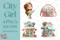 Kawaii City Girl PNG Clipart, Soft Dreamy Style Clip Art Product Image 1