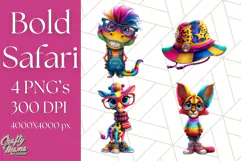 Funky Safari Animals PNG Clipart With Rainbow Hair, Cute Png Product Image 1