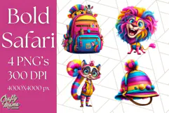 Funky Safari Animals PNG Clipart With Rainbow Hair, Cute Png Product Image 1