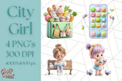 Kawaii City Girl PNG Clipart, Soft Dreamy Style Clip Art Product Image 1