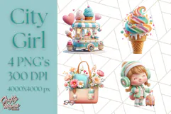 Kawaii City Girl PNG Clipart, Soft Dreamy Style Clip Art Product Image 1
