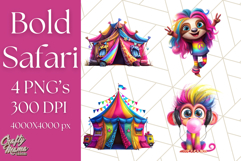 Funky Safari Animals PNG Clipart With Rainbow Hair, Cute Png Product Image 1
