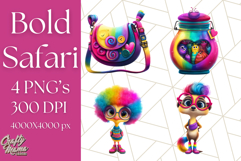Funky Safari Animals PNG Clipart With Rainbow Hair, Cute Png Product Image 1