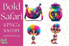 Funky Safari Animals PNG Clipart With Rainbow Hair, Cute Png Product Image 1