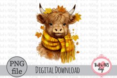 Cute Baby Highland Cow PNG, Autumn Cute Cow Sublimation Product Image 1