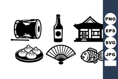 Traditional Asian cultural icons drum bottle dumplings fan f Product Image 1