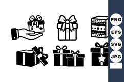 Gift boxes with bows and hands holding presents in black vec Product Image 1