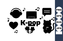 K-pop music cassette headphones cat heart flowers speech bub Product Image 1