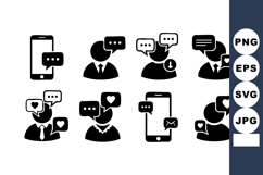 Communication icons with mobile phones and people speaking w Product Image 1