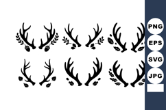 Deer antlers silhouette collection with leaves and pinecones Product Image 1