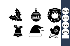 Christmas holiday icons with holly, wreath, bell, ornament, Product Image 1