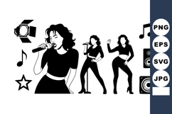 Female singer performing on stage with microphone and music Product Image 1