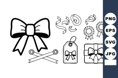 Decorative bow ribbon gift tag rosette and streamer vector s Product Image 1