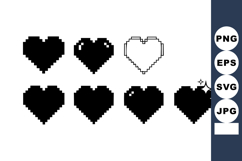 Pixelated black hearts with sparkle and outline vector illus Product Image 1