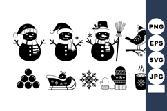 Black and white snowmen with winter accessories and Christma Product Image 1