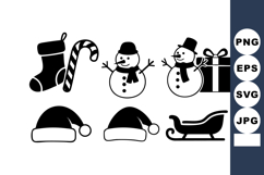 Christmas holiday icons with snowmen, gifts, stockings, hats Product Image 1