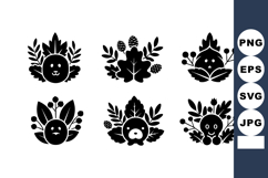 Leaf Faces Set with Various Plant Elements and Pinecones Vec Product Image 1
