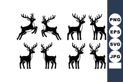 Silhouette deer set in various poses black vector illustrati Product Image 1