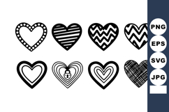 Heart shapes collection with various patterns black and whit Product Image 1