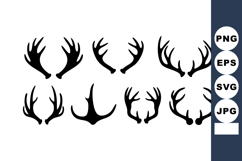 Deer antlers silhouette collection vector set for hunting an Product Image 1