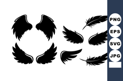 Black Wing Silhouettes Vector Set with Various Feather Desig Product Image 1