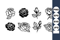 Rose flower vector set with black and white silhouette flora Product Image 1