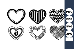 Heart shapes with various patterns vector illustration in bl Product Image 1