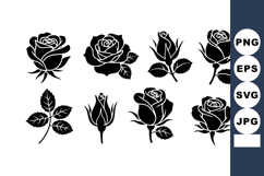 Black silhouette rose flowers and buds vector illustration s Product Image 1