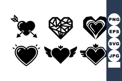 Collection of black heart shapes with arrows wings and crown Product Image 1
