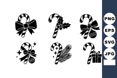 Candy cane icons with bows holly pine gift Christmas decorat Product Image 1