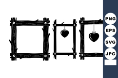Rustic wooden square frames with hanging heart decorations v Product Image 1