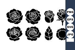 Black silhouette rose flower and leaf vector set with natura Product Image 1