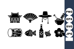 Traditional Korean Culture Icons Illustration with Fan Drum Product Image 1