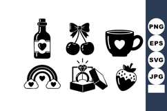 Romantic love icons with heart symbols in black silhouette s Product Image 1
