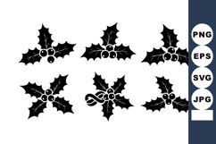 Holly leaves and berries collection vector icons for winter Product Image 1