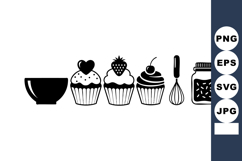 Cupcake and baking utensils set with bowl whisk and jar illu Product Image 1