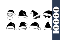 Santa Claus hats and faces black line art vector illustratio Product Image 1
