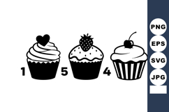 Cupcake silhouettes with heart strawberry and cherry topping Product Image 1