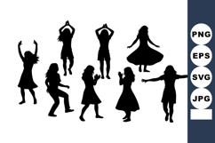 Silhouettes of dancing girls in various joyful poses vector Product Image 1