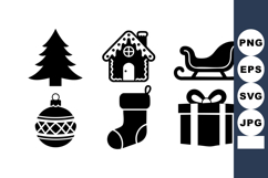Christmas holiday icons with tree, gingerbread house, sleigh Product Image 1