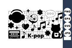K-pop music icons vector with headphones cat cassette and no Product Image 1