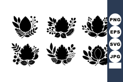 Black silhouette floral decorative elements with leaves and Product Image 1