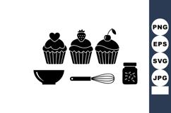 Cupcakes with bowl whisk and jar baking ingredients vector i Product Image 1
