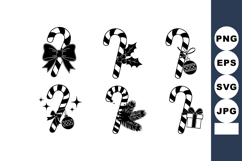 Candy Cane Christmas Vector Icons with Ornaments and Pine Br Product Image 1