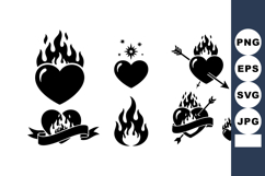 Heart flame icon set with arrow and stars vector illustratio Product Image 1