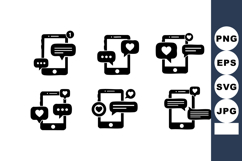 Mobile phone social media notification icons set with chat a Product Image 1