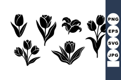 Tulip flowers vector set with black silhouette design for de Product Image 1