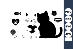 Cat silhouette illustration with kitten toys and accessories Product Image 1